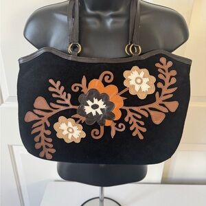 Nine West Black and Brown Floral Tote